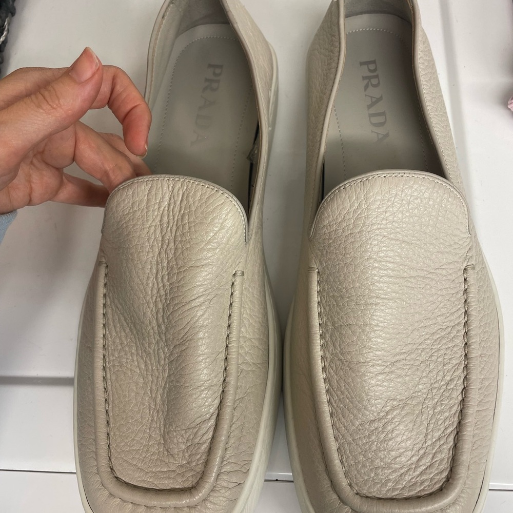 Prada Men's Beige Leather Slip-On Loafers